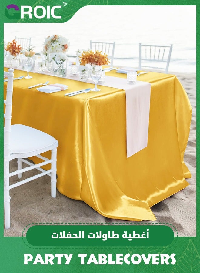 GROIC مفرش طاولة من الساتان مقاس 147 × 275 سم، غطاء طاولة مستطيل من الحرير اللامع، مفرش طاولة من القماش الناعم لتزيين طاولة حفلات الزفاف، ديكور الحفلات - Image 5