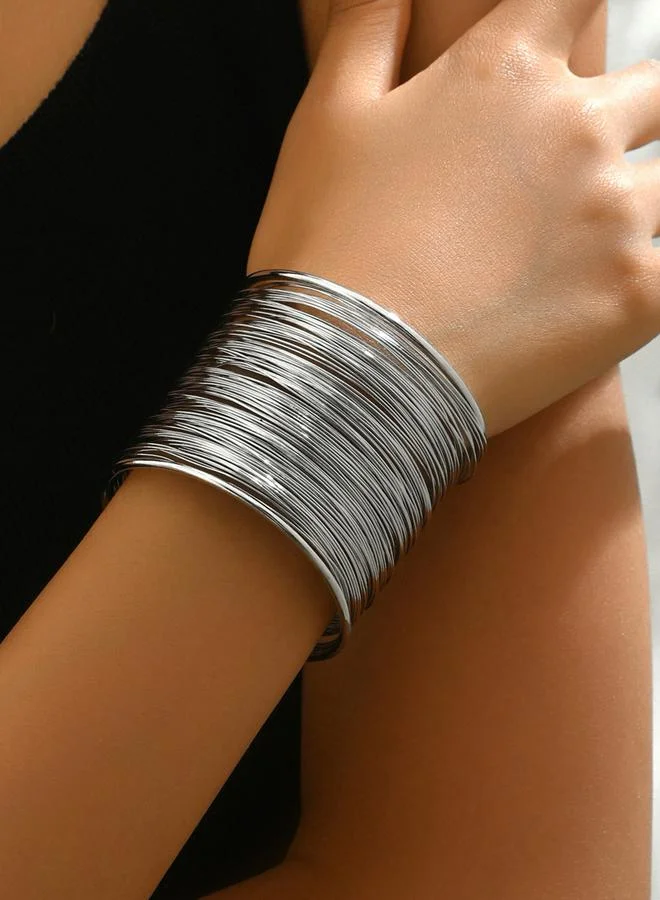 تايك تو سوار كاجوال فضي مفتوح عريض