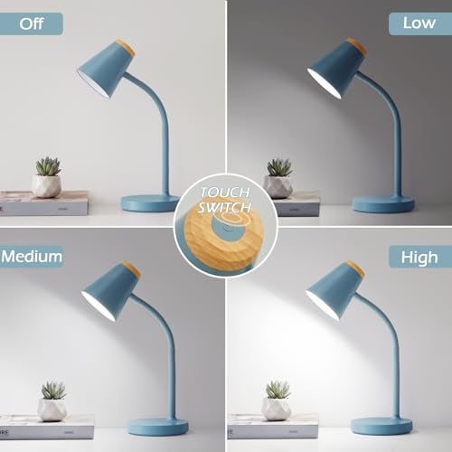 EJIAXIN Desk Lamps for Home Office Small LED Desk Lamp Touch Dimmable Reading Light for College Dorm Room Adjustable Flexible Gooseneck Table Lamp for Bedside Bedroom Nightstand Blue - Image 3