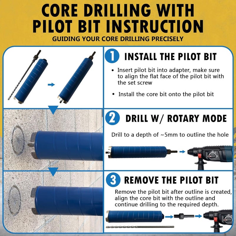 EDiamondTools 2-1/2" Dry Diamond Core Drill Bits for Brick and Block with 1/2" Shank Pilot Bit Adapter, 9.5" Drilling Depth, 5/8"-11 Arbor - Image 4