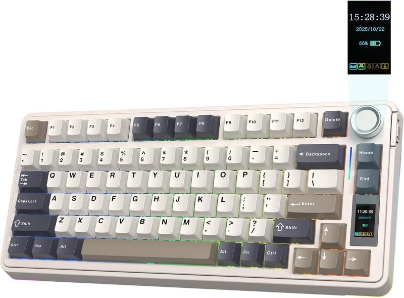 EPOMAKER X Aula EA75 MAX Wireless Gaming Keyboard with Screen & Knob, 5000mAh, Hot-Swap, Lubed Switches, RGB Backlit, Creamy Gasket, 75% Mechanical Keyboard (Retro White, Silent Cotton Candy Switch) - Image 1