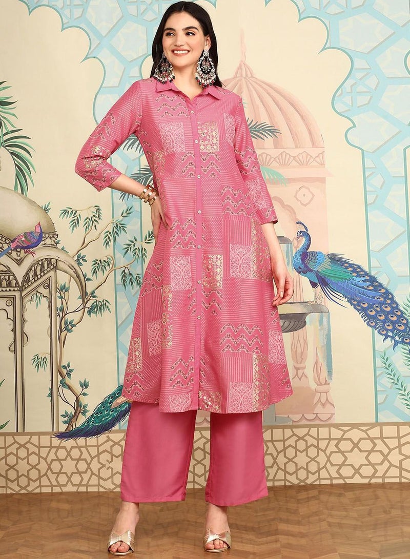 ISHIN Women's Pink Kurta Sets - Image 5