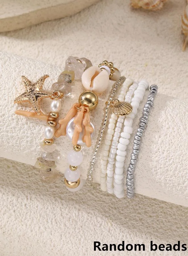 Take Two Pack of 7 - Multi-Color Beaded Bracelets Set with Charms