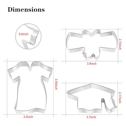 KELOFKO Graduation Cookie Cutters Set 3 Pieces, Stainless Steel Graducation Cap Cookie Cutter, Diploma, Graduation Gown Dress Cookie Cutter for Graduation Celebration Party - Image 2