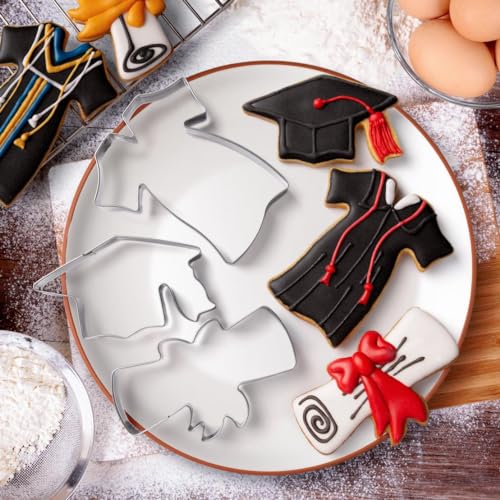 KELOFKO Graduation Cookie Cutters Set 3 Pieces, Stainless Steel Graducation Cap Cookie Cutter, Diploma, Graduation Gown Dress Cookie Cutter for Graduation Celebration Party - Image 5