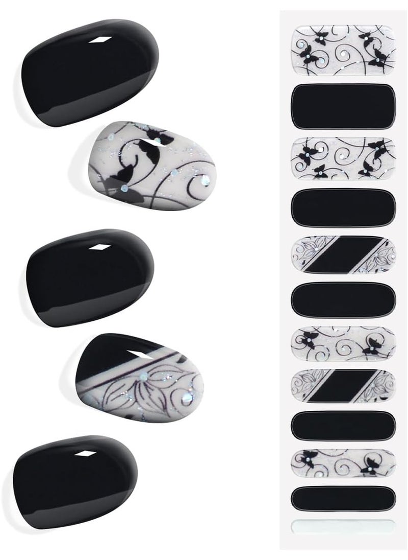 King Horse Semi Cured Gel Nail Strips Extra Long Salon-Quality Gel Nail Stickers Long Lasting Nail Wraps for Women Short Nails (Butterfly Paradise P08) 