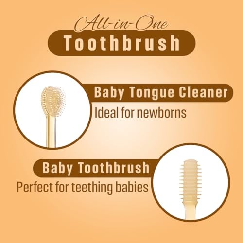 Tony Stark Baby Oral Cleaning Brush 2 In 1 Toothbrush Tongue Brush Bpa Free Soft Silicone Bristle Oral Care Toothbrush For Baby 6 Month To 24 Months With Storage Box - Brown - Image 3