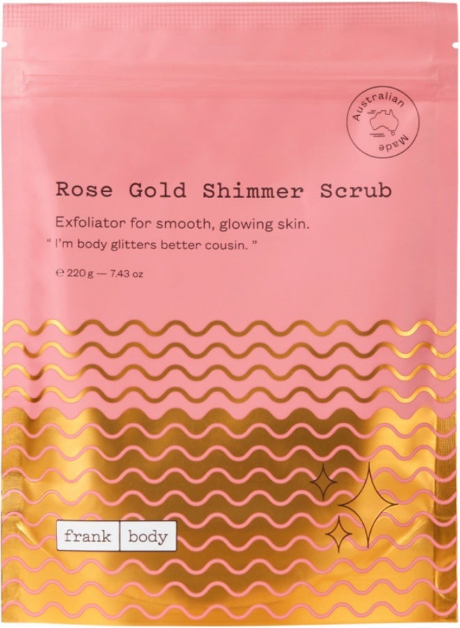 Frank Body Rose Gold Shimmer Scrub | Natural & Cruelty Free Exfoliating Sugar Body Scrub | Hydrating Vegan Skin Care Scrub Contains Mica, Leaving Your Skin Smooth & Shimmery | 1ct, 220g - 7.05oz