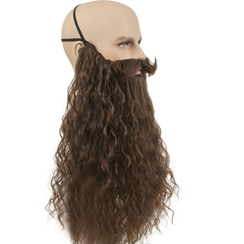 Honcloud 18 Inches Men's Long Curly Brown Synthetic Pre - styled Realistic Fake Beard for Wizard Costume and Halloween Party (Brown) - Image 2