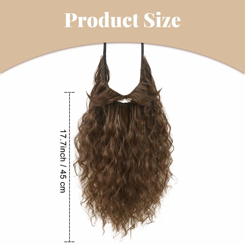 Honcloud 18 Inches Men's Long Curly Brown Synthetic Pre - styled Realistic Fake Beard for Wizard Costume and Halloween Party (Brown) - Image 3