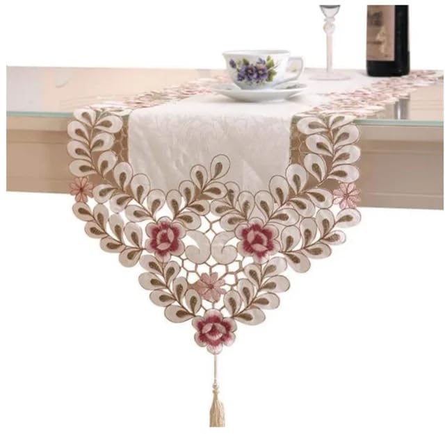 MONKDECOR Satin Embroidery Floral Design Dining Table Runner (Size-15x70 Inches) Design-03 - Image 2