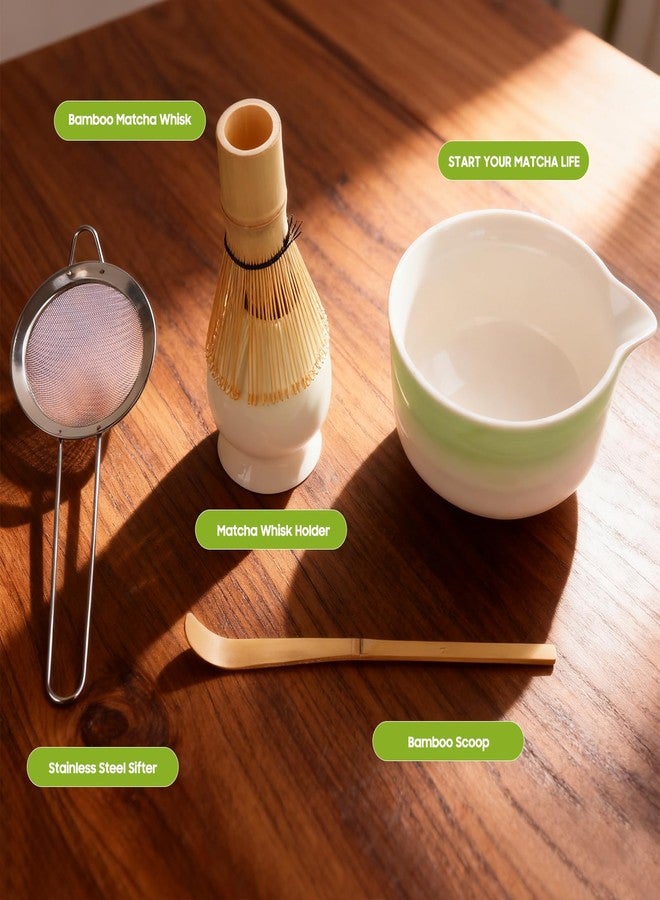 TURIMON Matcha Whisk Set with Ceramic Matcha Bowl, Stainless Steel Sifter, Bamboo Scoop, Whisk Holder & Bamboo Whisk - 5-Piece Matcha Set for Matcha Tea Lovers (Gradient Green) - Image 5