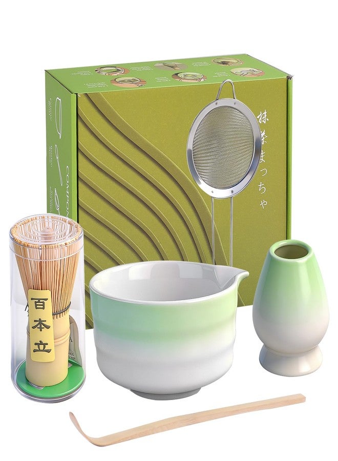 TURIMON Matcha Whisk Set with Ceramic Matcha Bowl, Stainless Steel Sifter, Bamboo Scoop, Whisk Holder & Bamboo Whisk - 5-Piece Matcha Set for Matcha Tea Lovers (Gradient Green) - Image 1