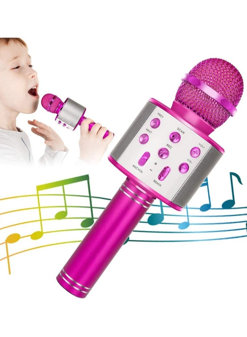 إلترازون Wireless Bluetooth Karaoke Microphone for Kids, 5-in-1 Portable Handheld Karaoke Mic Speaker Player Recorder with Adjustable Remix FM Radio for Kids Girls Boys Teens Birthday (858-Hot Pink) - Image 1