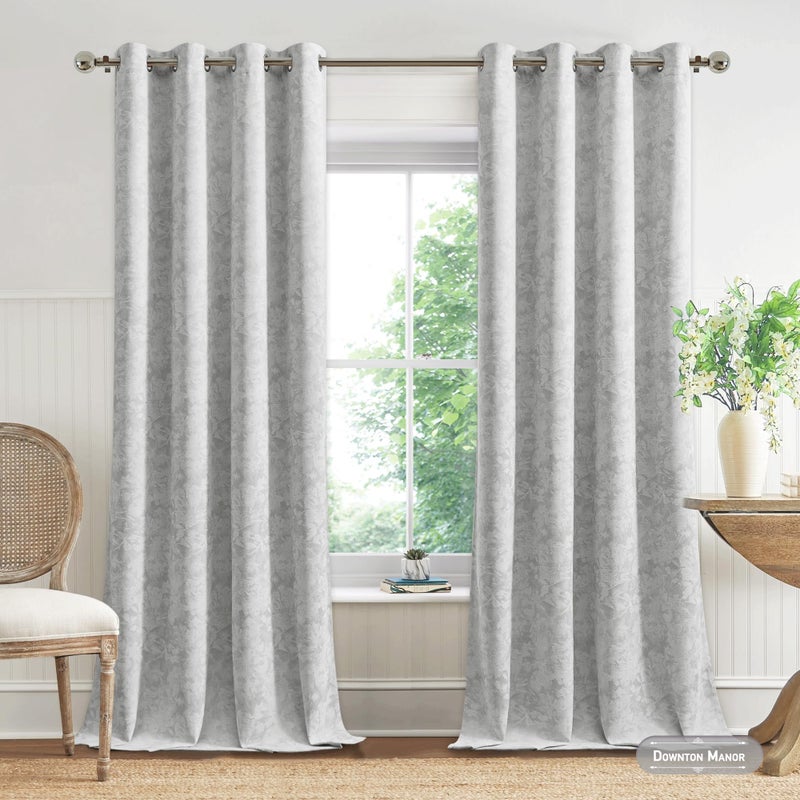 Beauoop Grey Floral Jacquard Blackout Curtains 84 Inches Long 2 Panels for Bedroom Living Room Gray Flower Chenille Room Darkening Thermal Insulated Soundproof Grommet Window Treatments Drapes, 52x84 - Image 4