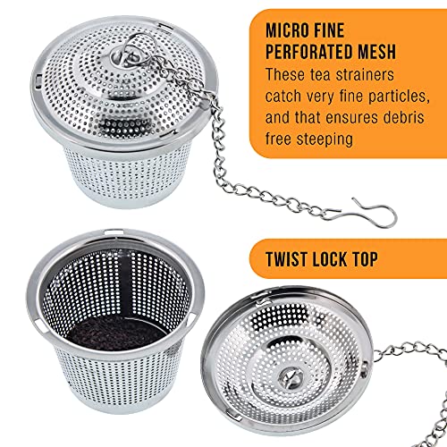 U.S. Kitchen Supply - 2 Premium Stainless Steel Tea Ball Strainer Infusers - 2" Size with Micro Perforated Mesh - Steep Loose Leaf Tea, Herbal, Spices & Seasonings - Teapot, Tea & Coffee Cup Mug - Image 4