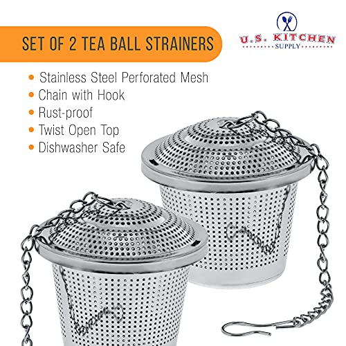 U.S. Kitchen Supply - 2 Premium Stainless Steel Tea Ball Strainer Infusers - 2" Size with Micro Perforated Mesh - Steep Loose Leaf Tea, Herbal, Spices & Seasonings - Teapot, Tea & Coffee Cup Mug - Image 2