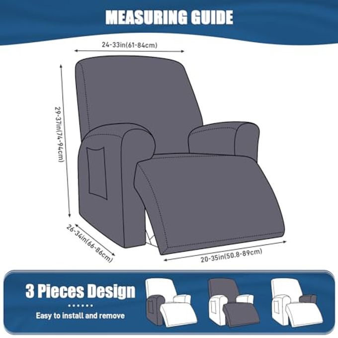 TAOCOCO Recliner Chair Covers Stretch Polyester Fabric 3-Piece for Large Recliners, Soft, Breathable and Skin-Friendly Furniture Protector Fits Most Recliner Sizes (Taupe) - Image 3