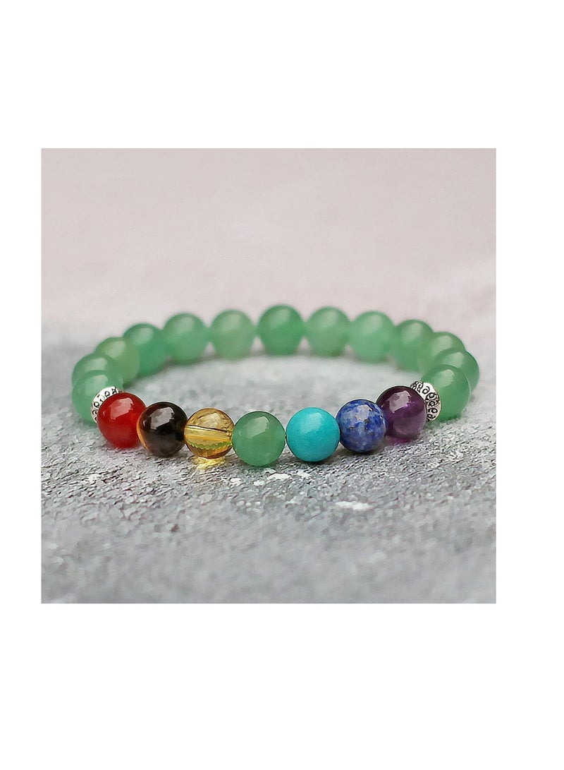 REBUY - REBUY Green Aventurine Bracelet Crystal Healing Gemstone Bracelet 7 Chakra Bracelet Chakra Stone Jewelry for Men & Women, Color Multi, Bead Size 8 MM - Image 1