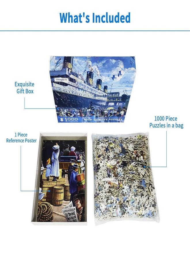 CHengQiSM 1000 Pieces Jigsaw Puzzles for Adults R.M.S. Titanic Puzzles Cruise Ship Oil Painting Jigsaw Puzzle Challenging Puzzles Intellectual Educational Game Toys for Kids Teens - Image 5