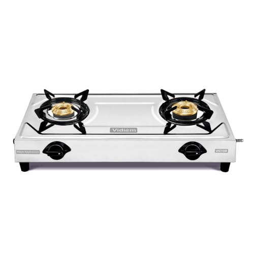Vidiem Victor Stainless Steel Gas Stove 2 Burner| Brass Burners | Mirror Finish | Large Cooking Space | Anti-Rust | High Efficiency | ISI Certified | 5 Year Warranty - Image 1