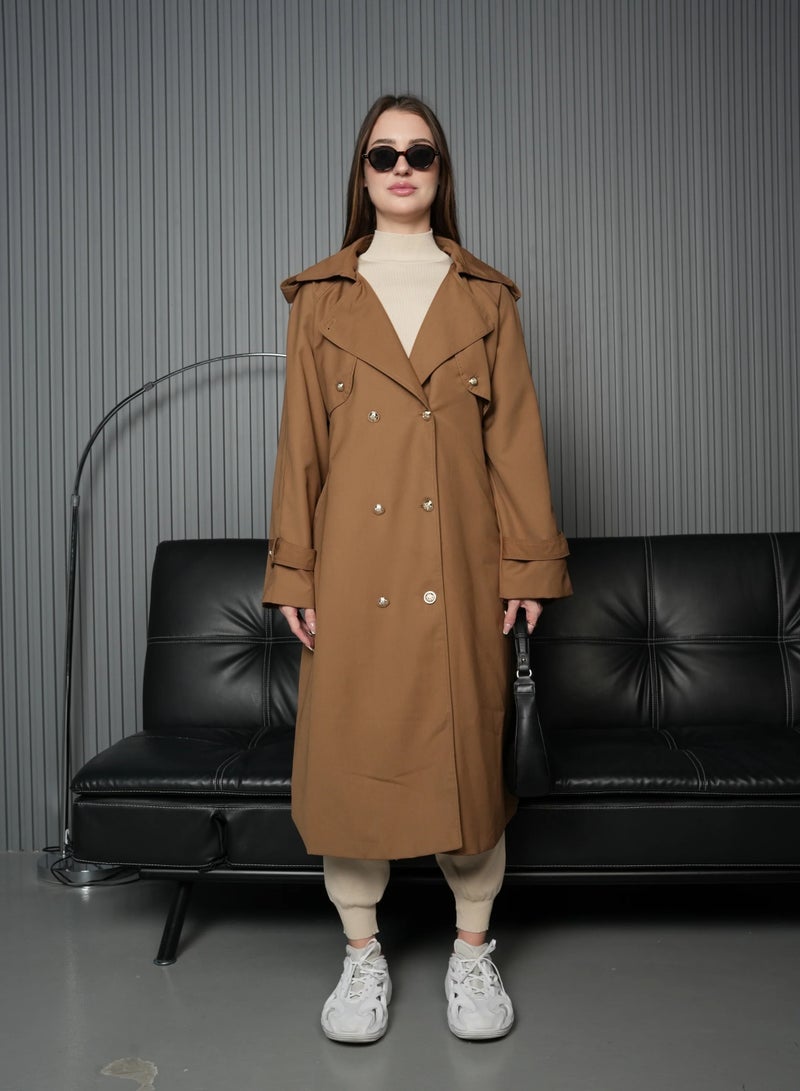 Andy Stylish Double-Breasted Trench Coat with Belted Waist and Shoulder Epaulettes - Modern and Sophisticated | Brown - Image 1