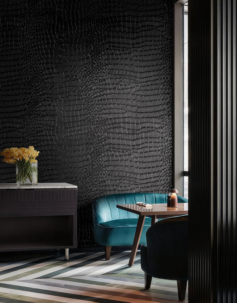Micpolo Peel and Stick Wallpaper Black Crocodile Wall Paper Modern Textured Self-Adhesive Removable Contact Paper Thicken Waterproof Easy to Clean Decorative for Bedroom Bathroom Film 118 "x15.75 - Image 2