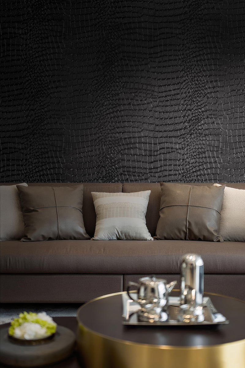 Micpolo Peel and Stick Wallpaper Black Crocodile Wall Paper Modern Textured Self-Adhesive Removable Contact Paper Thicken Waterproof Easy to Clean Decorative for Bedroom Bathroom Film 118 "x15.75 - Image 4