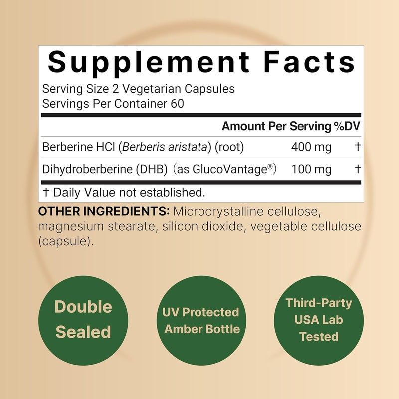 NatureBell Dihydroberberine with Berberine HCl 500mg 120 Veggie Capsules  5X Better Absorbed with GlucoVantage  Supports Balanced Sugar Levels  Heart Health  Vegan NonGMO - Image 2