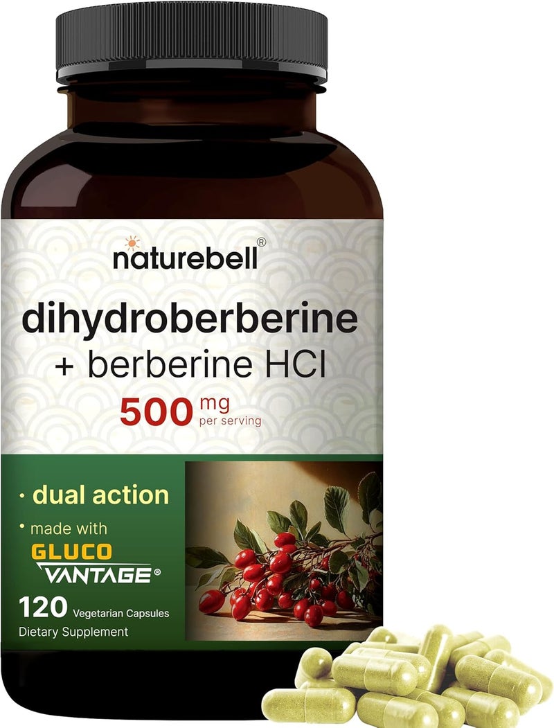 NatureBell Dihydroberberine with Berberine HCl 500mg 120 Veggie Capsules  5X Better Absorbed with GlucoVantage  Supports Balanced Sugar Levels  Heart Health  Vegan NonGMO - Image 1