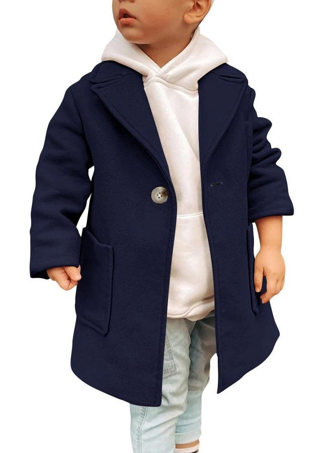 Gafeng Kids Toddler Boys Wool Blend Trench Coat Long Sleeve Mid Length Pea Overcoat Outerwear, Navy Blue, 6-8 Years - Image 1
