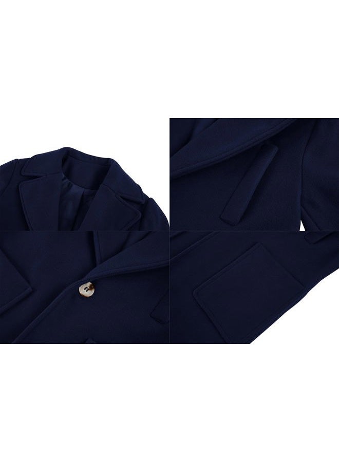 Gafeng Kids Toddler Boys Wool Blend Trench Coat Long Sleeve Mid Length Pea Overcoat Outerwear, Navy Blue, 6-8 Years - Image 4