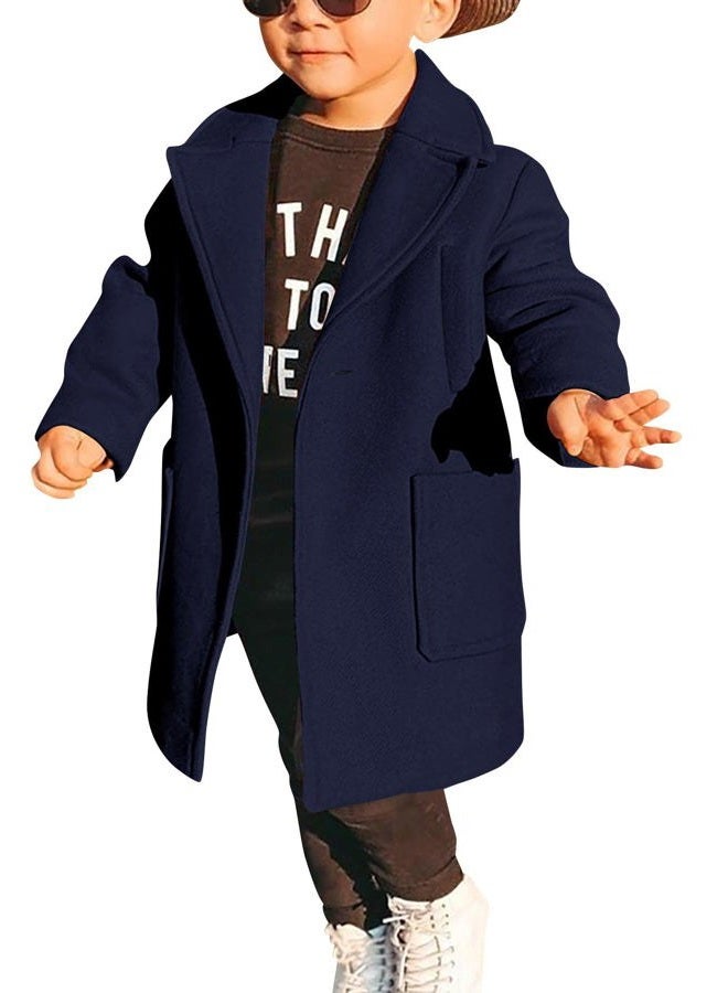 Gafeng Kids Toddler Boys Wool Blend Trench Coat Long Sleeve Mid Length Pea Overcoat Outerwear, Navy Blue, 6-8 Years - Image 3