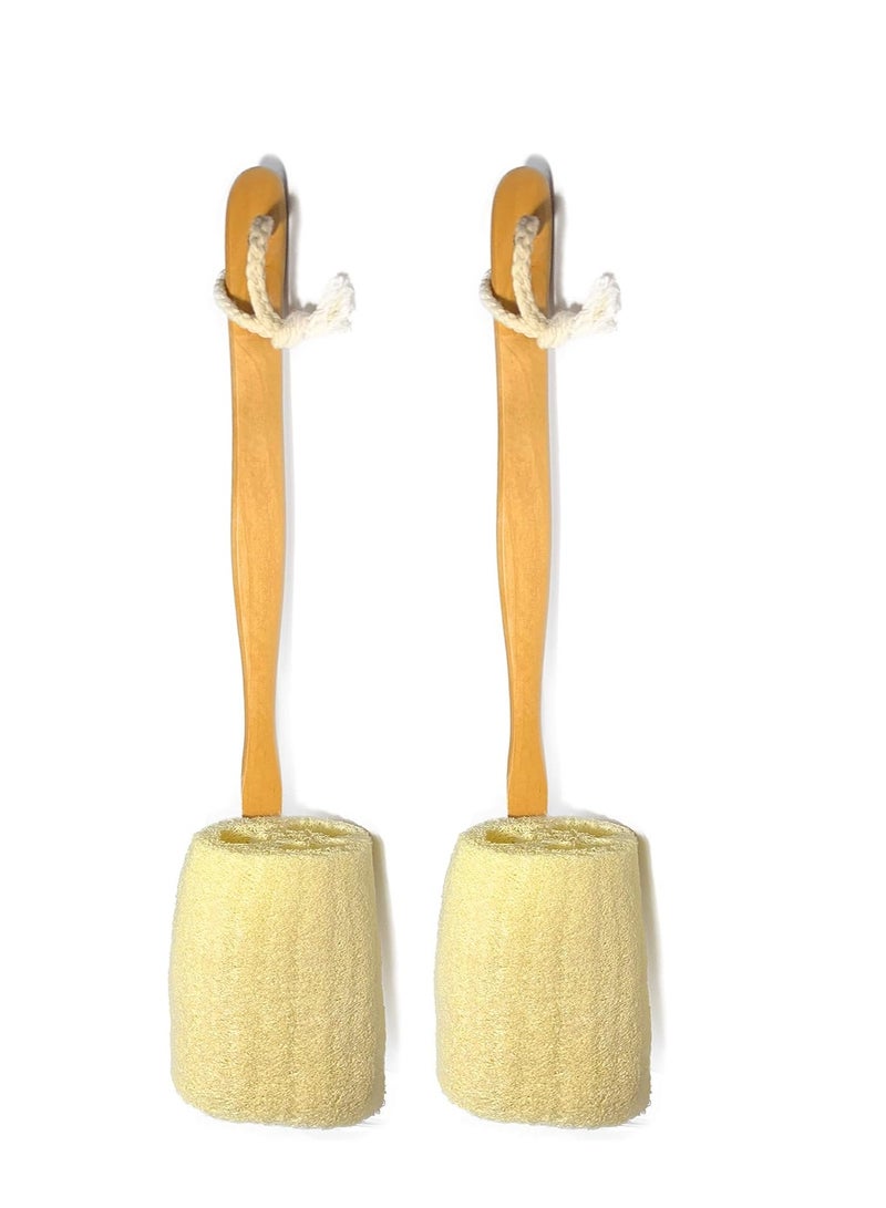 Mr.Cui'shop 2 Pack Natural Exfoliating Loofah luffa loofa Bath Brush On a Stick - with Long Wooden Handle Back Brush for Men & Women - Shower Sponge Body Back Scrubber - Image 1