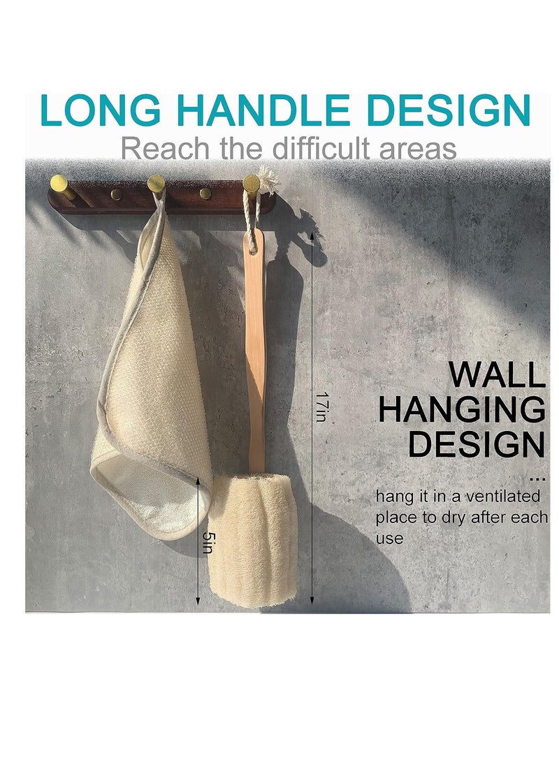 Mr.Cui'shop 2 Pack Natural Exfoliating Loofah luffa loofa Bath Brush On a Stick - with Long Wooden Handle Back Brush for Men & Women - Shower Sponge Body Back Scrubber - Image 2
