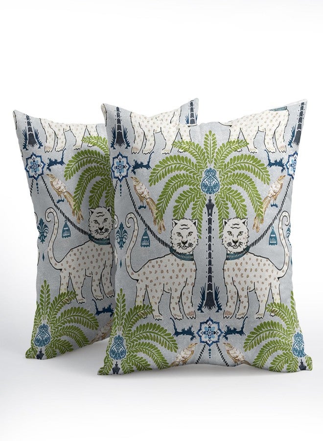aportt Animal Print Leopard Tropical Tree Pillow Covers 20X20 Inch Set of 2 Vintage Asian Bird Decorative Pillow Cases Green White Grey Cotton Linen Cushion Case Farmhouse Home Decor For Sofa Couch Bed - Image 2