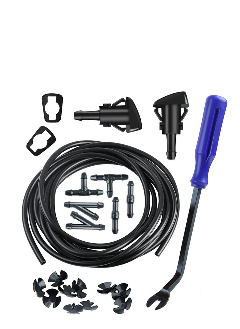 Generic - Windshield Washer Nozzles Replacement Kit for Chrysler Dodge Ram Windshield Washer Nozzle Hose Kit with 157-Inch Windshield Fluid Hose 2 Sprayer Nozzels with Gaskets 6 Hose Connector - Image 1