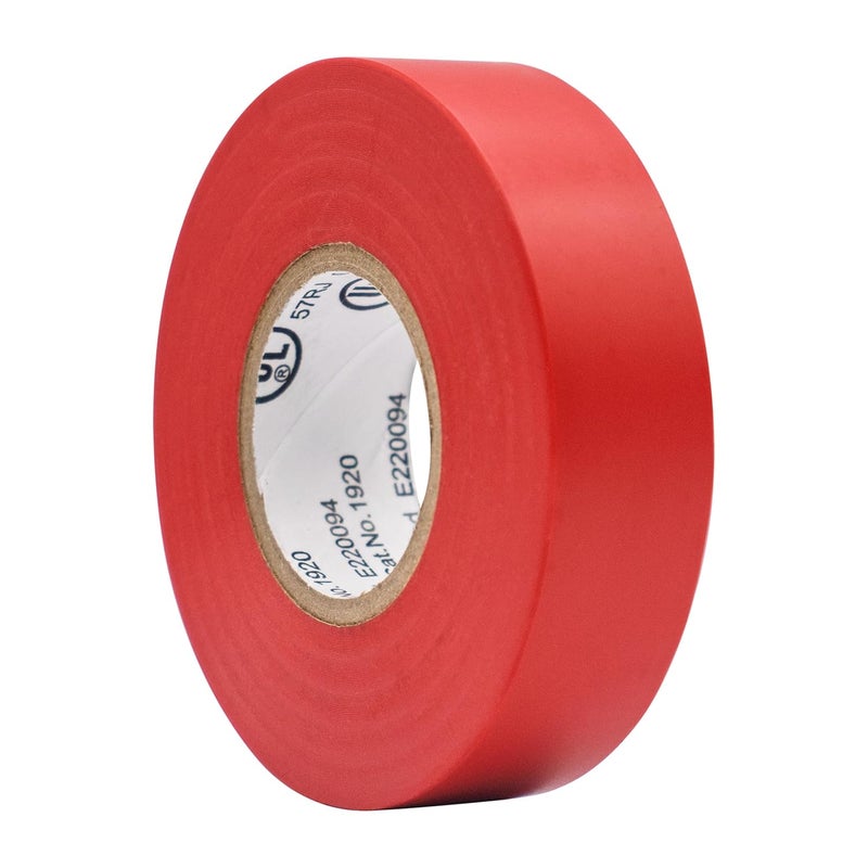 TradeGear Colored Electrical Tape - PVC General Purpose - Waterproof, Flame Retardant, Rubber Based Adhesive, UL Listed - Rated for Max. 600V and 80oC Use – 60’ x 3/4" x 0.07" (1 Pk Red) - Image 1