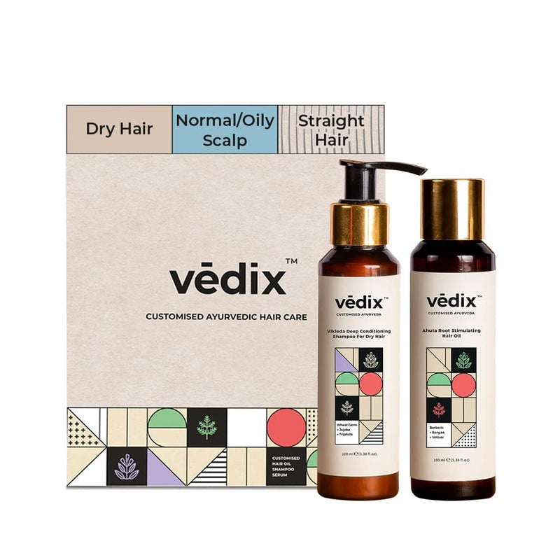 Vedix Ayurvedic Hair Care Combo Pack Customized Hair Oil and Dry Shampoo for Dry Hair with NormalOily Scalp  Straight Hair  200 ml - Image 1