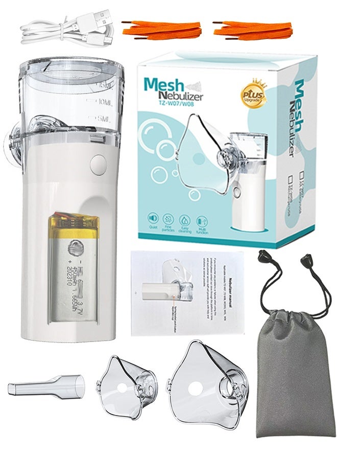 MESH New Mini Nebulizer Machine for Adults & Kids, Upgrade Portable Nebuliser USB Rechargeable Handheld Nebuliser with 2 Mask, 2 Adjustable Atomization Steam Inhaler for Home, Reusable, Silent and Ultrasonic Micro-grid Electronic Atomizer - Image 1