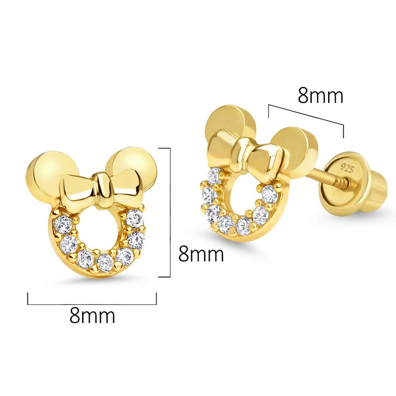 Lovearing 14k Gold Plated Brass Mouse Cubic Zirconia Screwback Baby Girls Earrings with Sterling Silver Post - Image 2