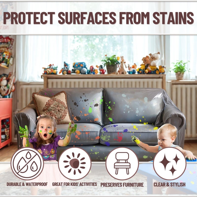 Evelots Clear Plastic Loveseat Cover - Thick Heavy Duty Vinyl 2 Seat Sofa Cover for Protection Against Cat & Dog Clawing - Stain & Dust Protector - Waterproof Slipcover for Moving & Storage - Image 2