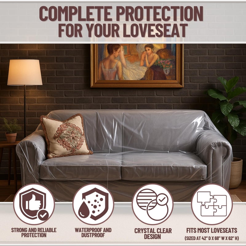 Evelots Clear Plastic Loveseat Cover - Thick Heavy Duty Vinyl 2 Seat Sofa Cover for Protection Against Cat & Dog Clawing - Stain & Dust Protector - Waterproof Slipcover for Moving & Storage - Image 3
