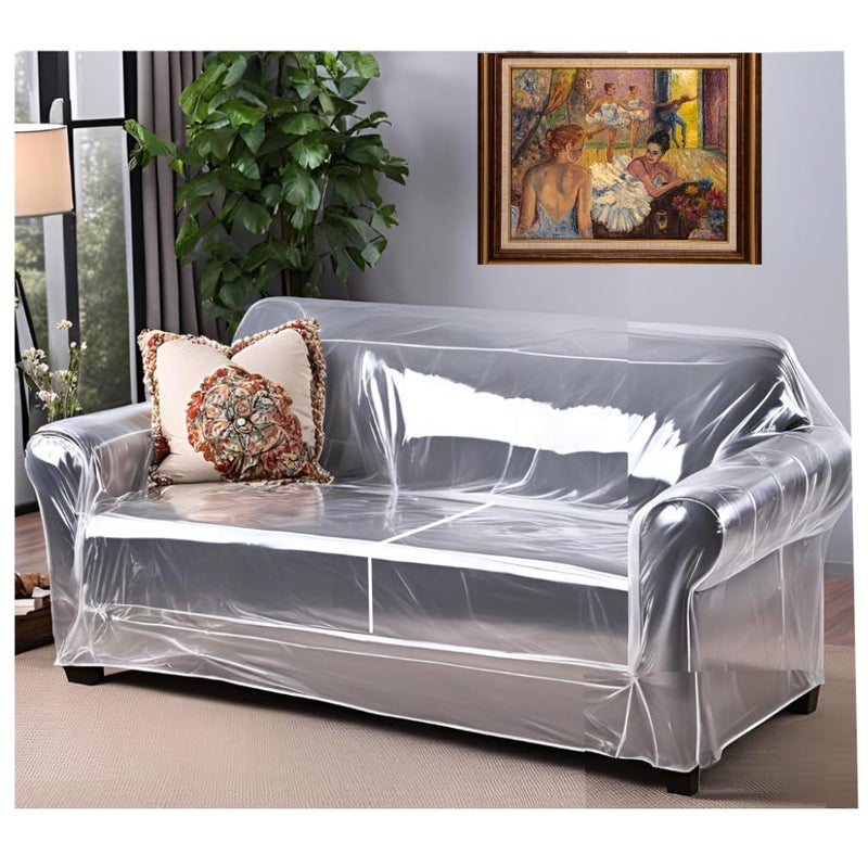 Evelots Clear Plastic Loveseat Cover - Thick Heavy Duty Vinyl 2 Seat Sofa Cover for Protection Against Cat & Dog Clawing - Stain & Dust Protector - Waterproof Slipcover for Moving & Storage - Image 1