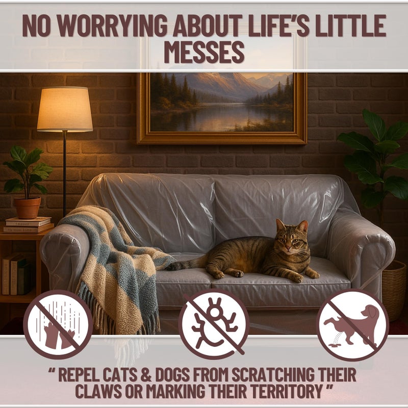 Evelots Clear Plastic Loveseat Cover - Thick Heavy Duty Vinyl 2 Seat Sofa Cover for Protection Against Cat & Dog Clawing - Stain & Dust Protector - Waterproof Slipcover for Moving & Storage - Image 4