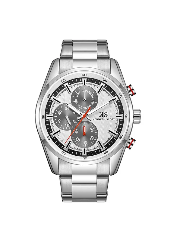 KENNETH SCOTT Kenneth Scott K24117-SBSW Men's Multi Function Display Watch & Stainless Steel Strap Silver