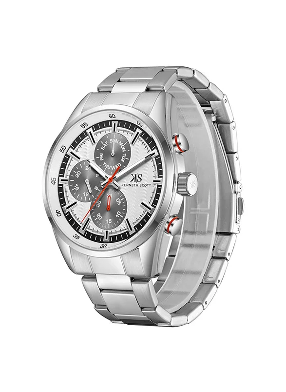 KENNETH SCOTT Kenneth Scott K24117-SBSW Men's Multi Function Display Watch & Stainless Steel Strap Silver