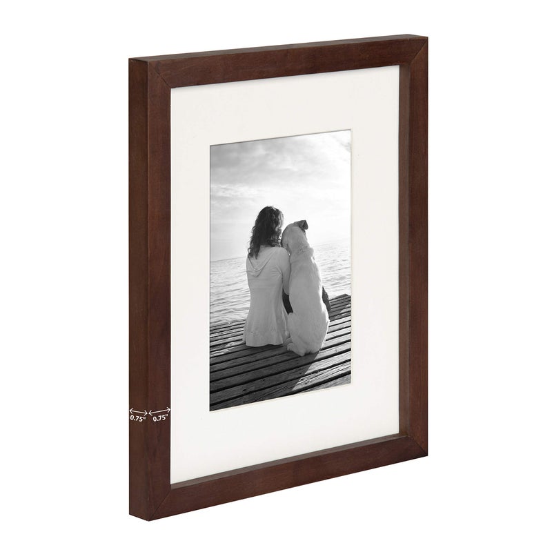 DesignOvation Gallery Wood Photo Frame Set for Customizable Wall or Desktop Display, Walnut Brown 8x10 matted to 5x7, Pack of 4 - Image 3