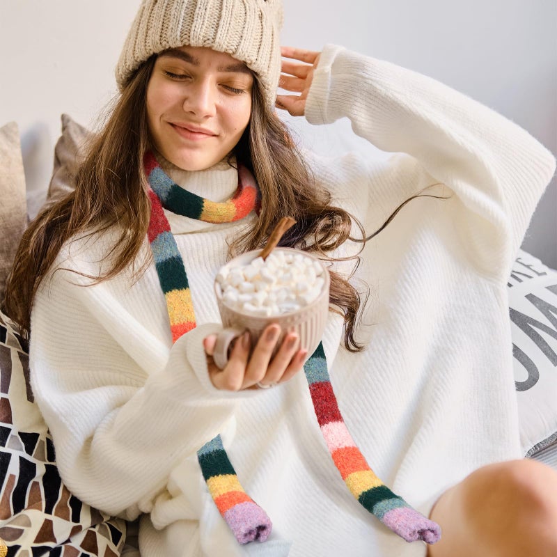 Chicingyou 2 Pcs Y2k Striped Scarf for Women Long Skinny Scarf Fuzzy Fluffy Neckerchief Colorful Rainbow Knit Thin Scarves Accessories for Fall Winter Christmas Gift (Classic Color) - Image 5