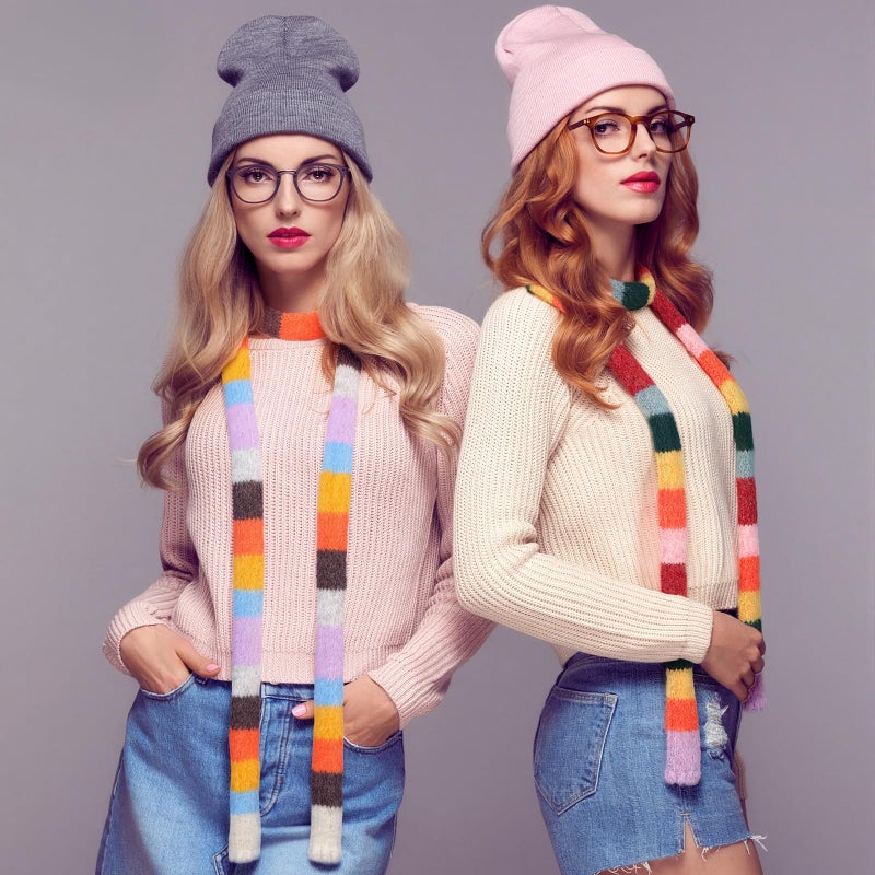 Chicingyou 2 Pcs Y2k Striped Scarf for Women Long Skinny Scarf Fuzzy Fluffy Neckerchief Colorful Rainbow Knit Thin Scarves Accessories for Fall Winter Christmas Gift (Classic Color) - Image 4